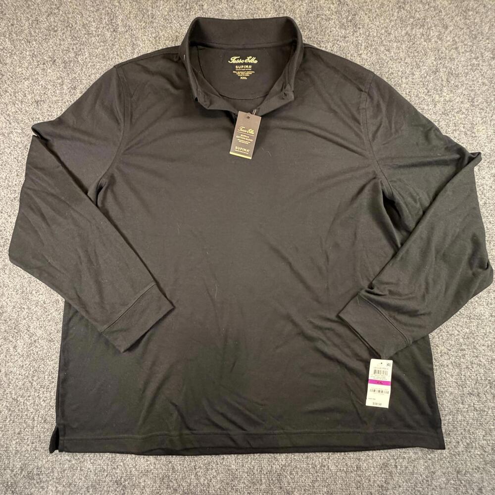 Tasso Elba Mens XXL Black Supima Cotton Blend Long Sleeve Lux Polo Shirt